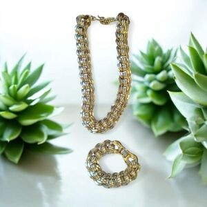 Monet Gold and Silver Necklace with Rhinestones